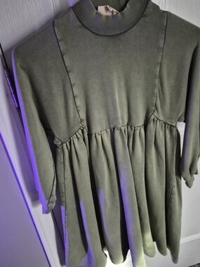 Girls Olive Mock-Neck Tiered Casual Dress